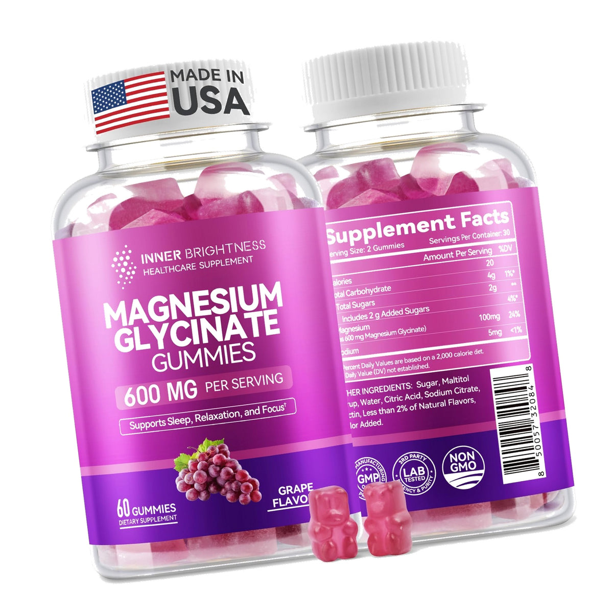Magnesium Glycinate Plus Gummies 600mg, Sugar-Free, for Adults & Kids 4+