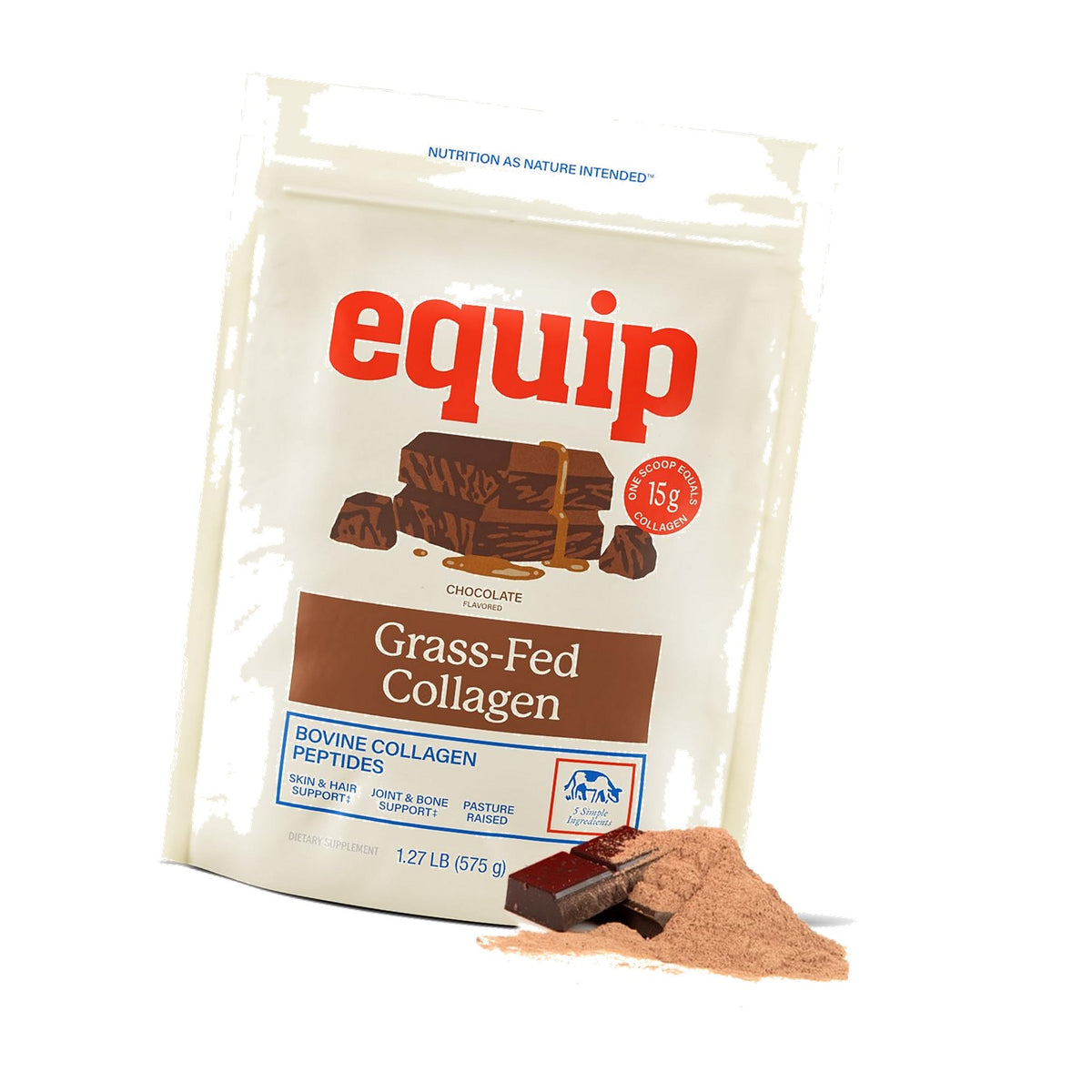Equip Foods Grass Fed Collagen Powder -100% Hydrolyzed Bovine Collagen Peptides with Amino Acids - Prime Beef Collagen for Healthy Joints, Skin & Nails - Non-GMO, Paleo Friendly, 1.23 Pound, Chocolate