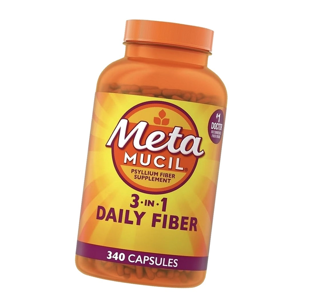 Metamucil 3-in-1 Fiber Capsules, Daily Psyllium Husk Fiber Supplement for Digestive Health, Plant Based Fiber Supplement, 340 Capsules (Pack of 1)