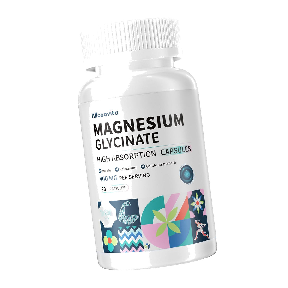 Magnesium Glycinate 400 MG per Serving 100% Chelated for High Absorption, Gentle On Stomach, Non-GMO, 90 Vegetarian Capsules