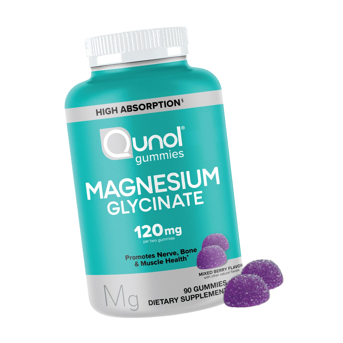 Qunol Magnesium Glycinate Gummies 120mg, Vegetarian, 90ct