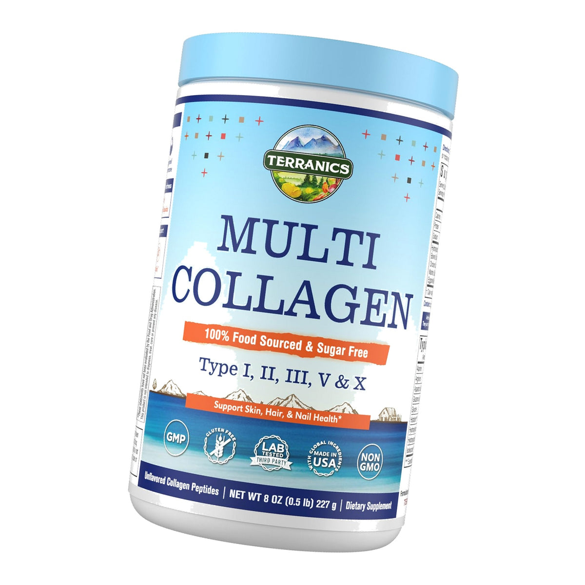 Terranics Multi Collagen Peptides Powder, Type I II III V X Hydrolyzed Collagen for Women+Men, Collagen Supplements, Fast Dissolve, Unflavored Colageno, No Sugar, Keto, 8oz