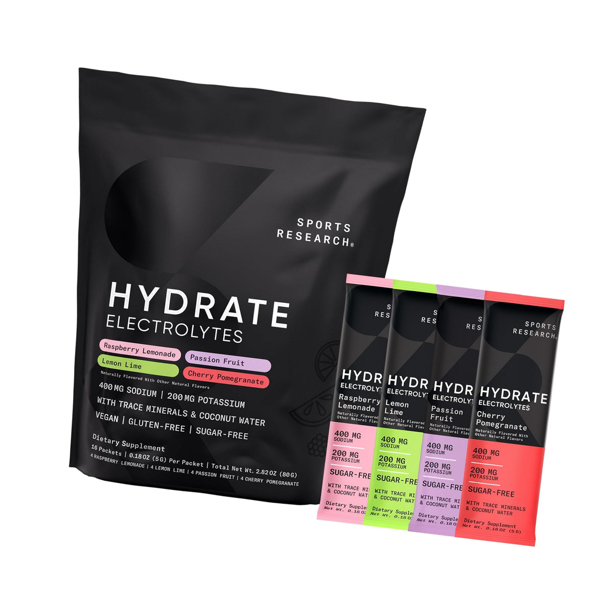 Sports Research® Hydrate Electrolytes, 16 Variety Packets