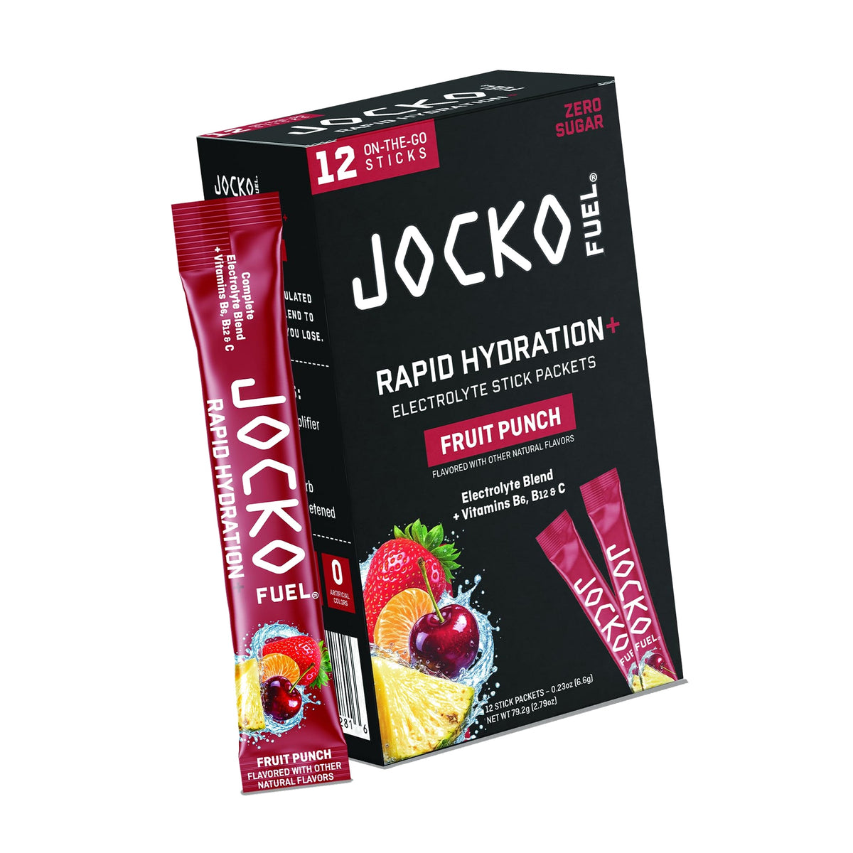 Jocko Fuel Rapid Hydration Electrolytes Powder, Fruit Punch | 12 Packets