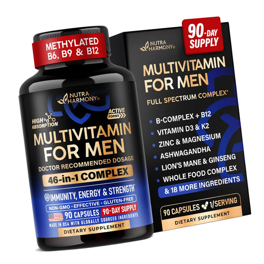 Multivitamin for Men - B-Complex & B12 | Whole Foods & Enzymes - 90 Caps