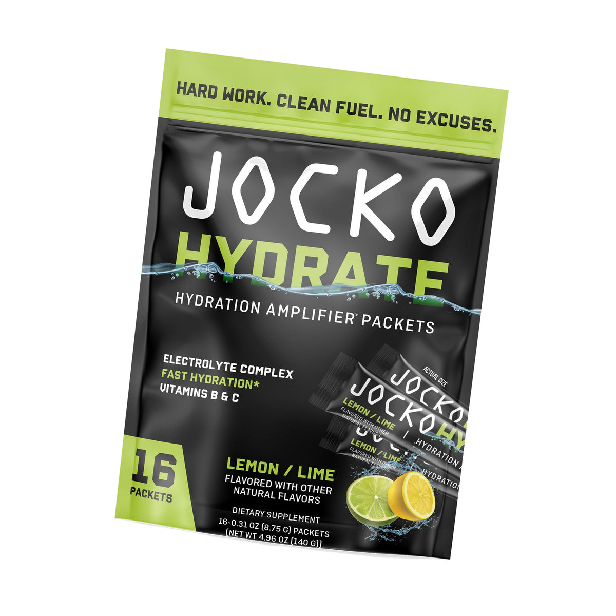 Jocko Fuel Hydrate Electrolyte Powder Packets, Lemon Lime | 16 Packets