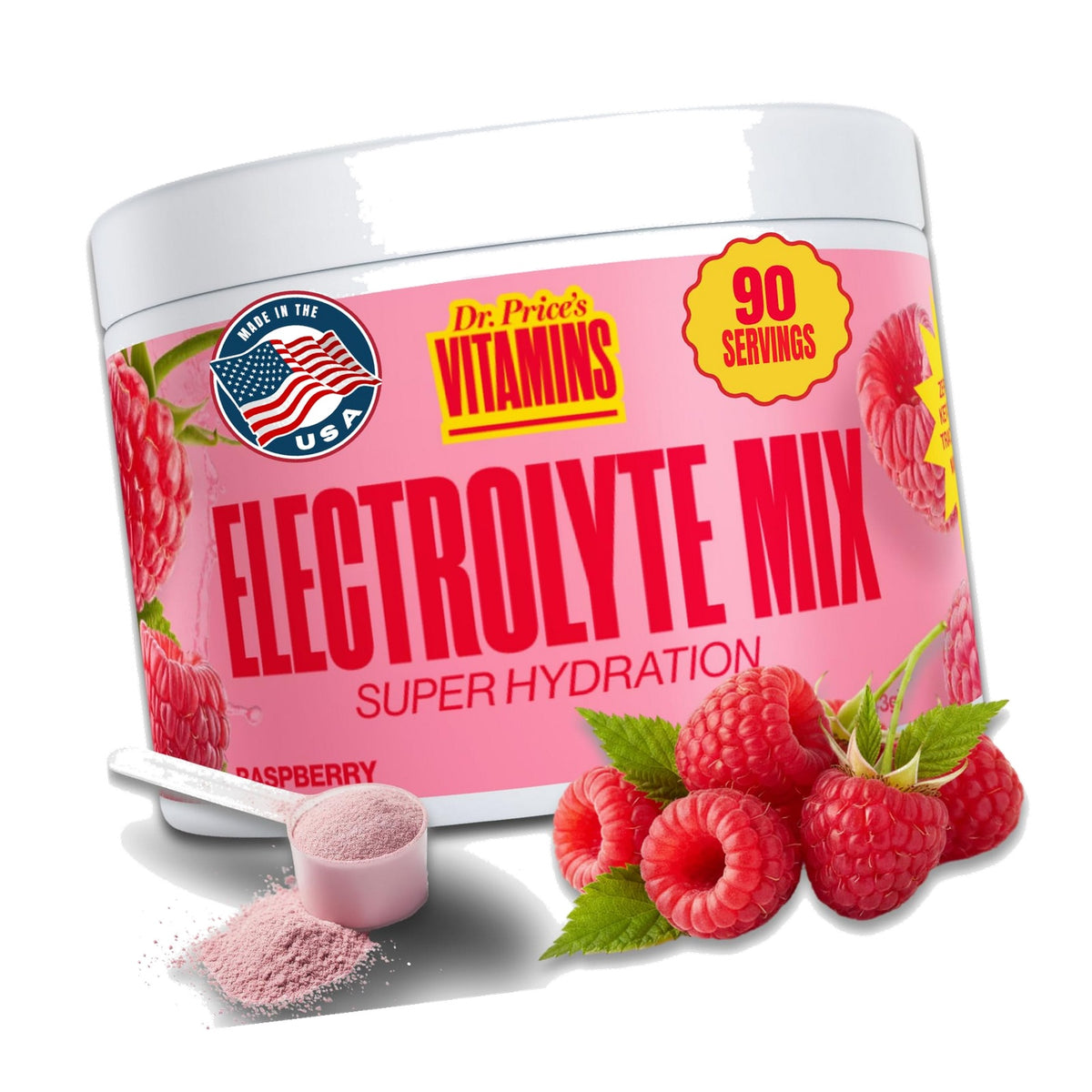 Dr. Price's Electrolytes Powder, Raspberry, 90 Servings