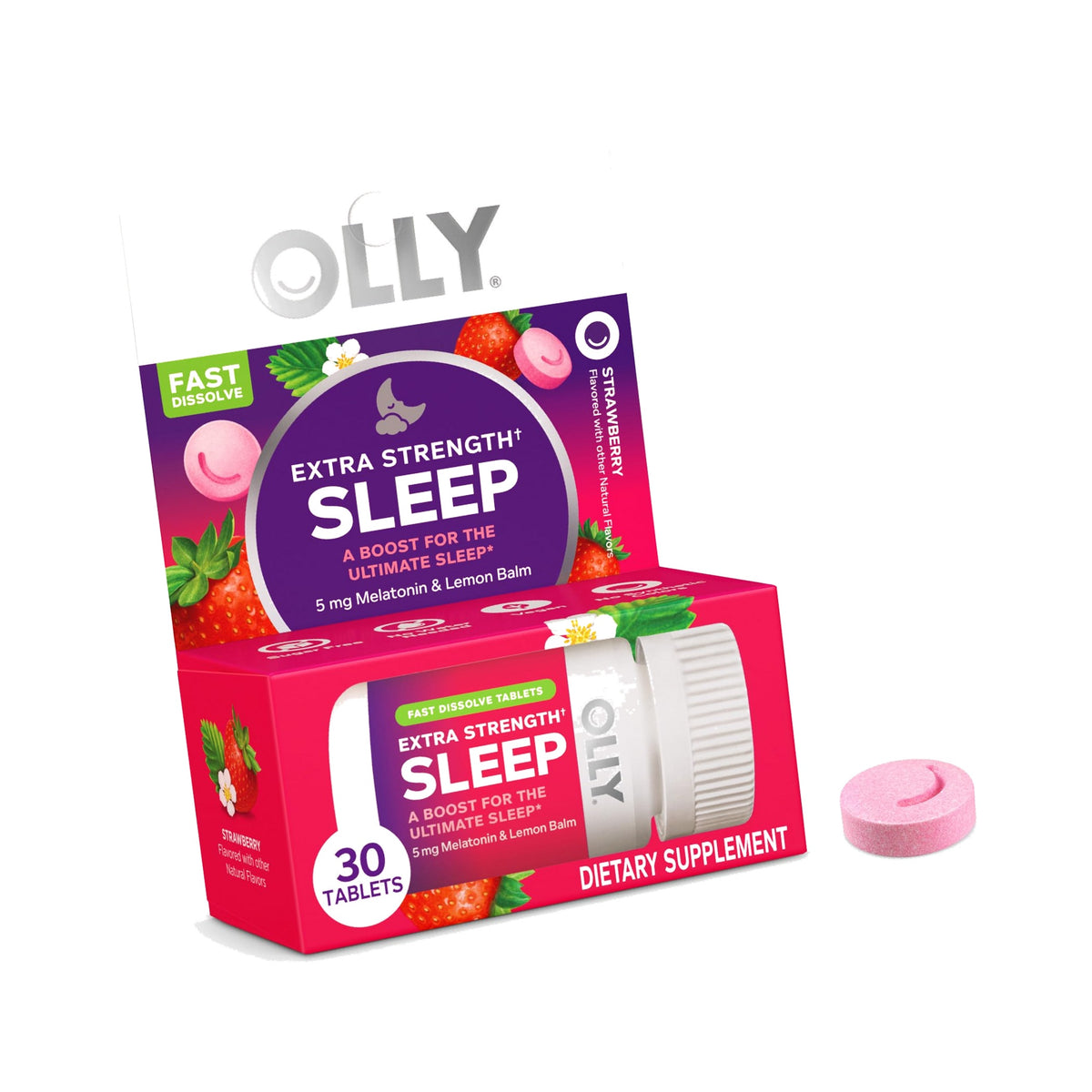 OLLY Extra Strength Sleep Fast Dissolve Tablets, 5mg Melatonin - 30ct