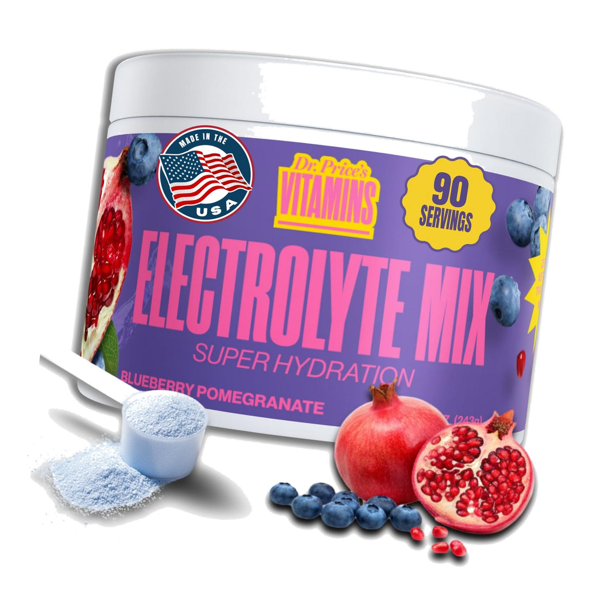 Dr. Price's Electrolytes Powder, Blueberry Pomegranate, 90 Servings