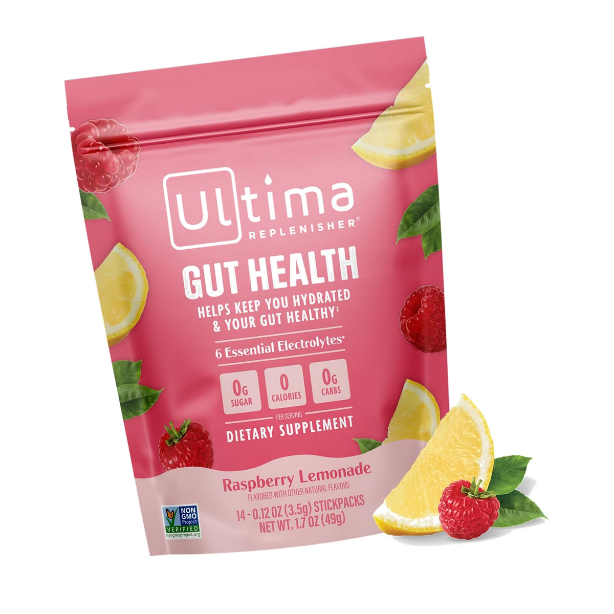 Ultima Replenisher Gut Health Supplement, Raspberry Lemonade, 14 Stickpacks