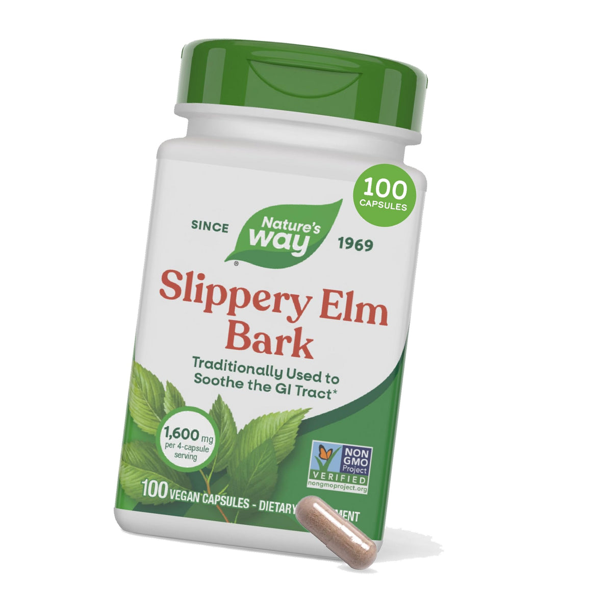 Nature's Way Slippery Elm Bark Capsules, 1,600 mg per Serving, 100 ct
