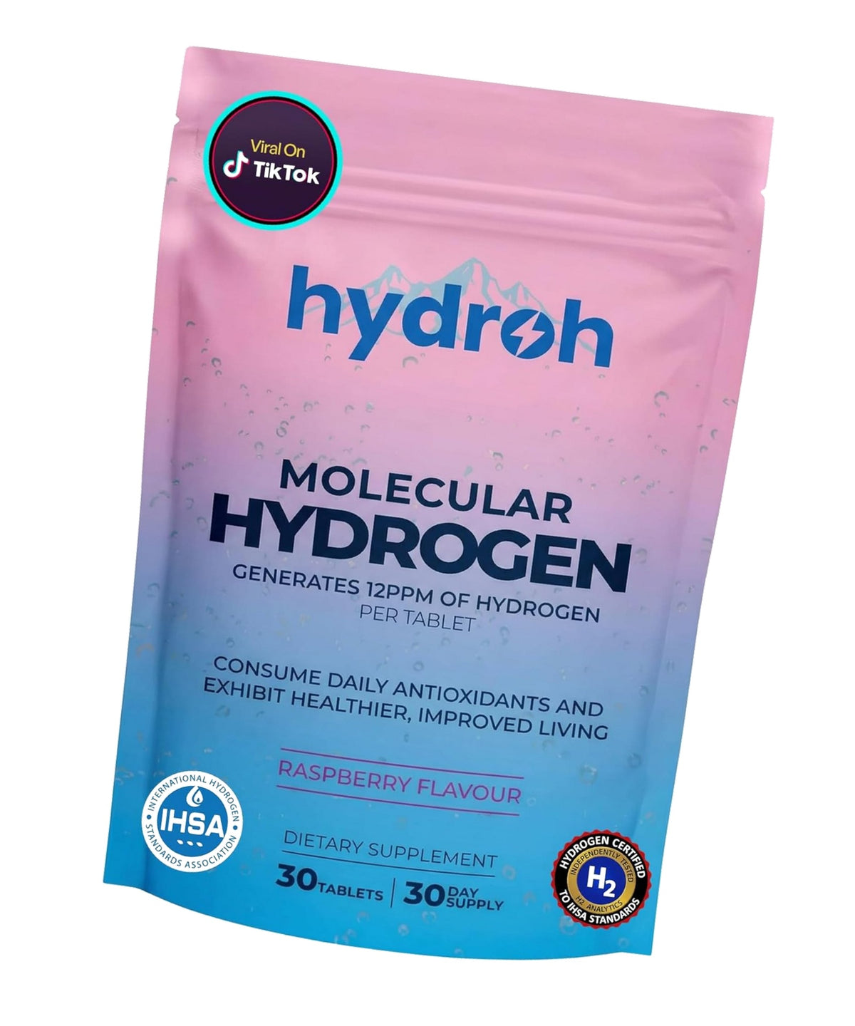 Hydrogen Water Tablets, Molecular Hydrogen Tablets for Drinking Water, Antioxidant-Rich, Supports Brain Energy & Health - Quick-Dissolving - Raspberry H2 Tabs - (30 Count) (Raspberry)