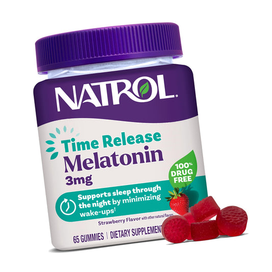 Natrol Time Release 3 mg Melatonin Gummies, Sleep Aid, Strawberry, 65 Count