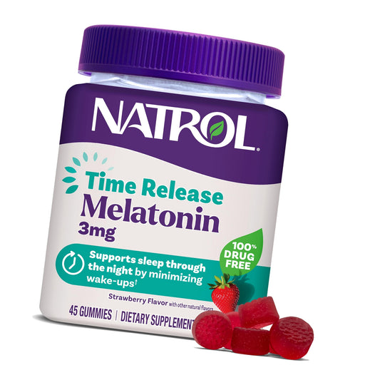 Natrol Time Release 3 mg Melatonin Gummies, Sleep Aid, Strawberry, 45 Count