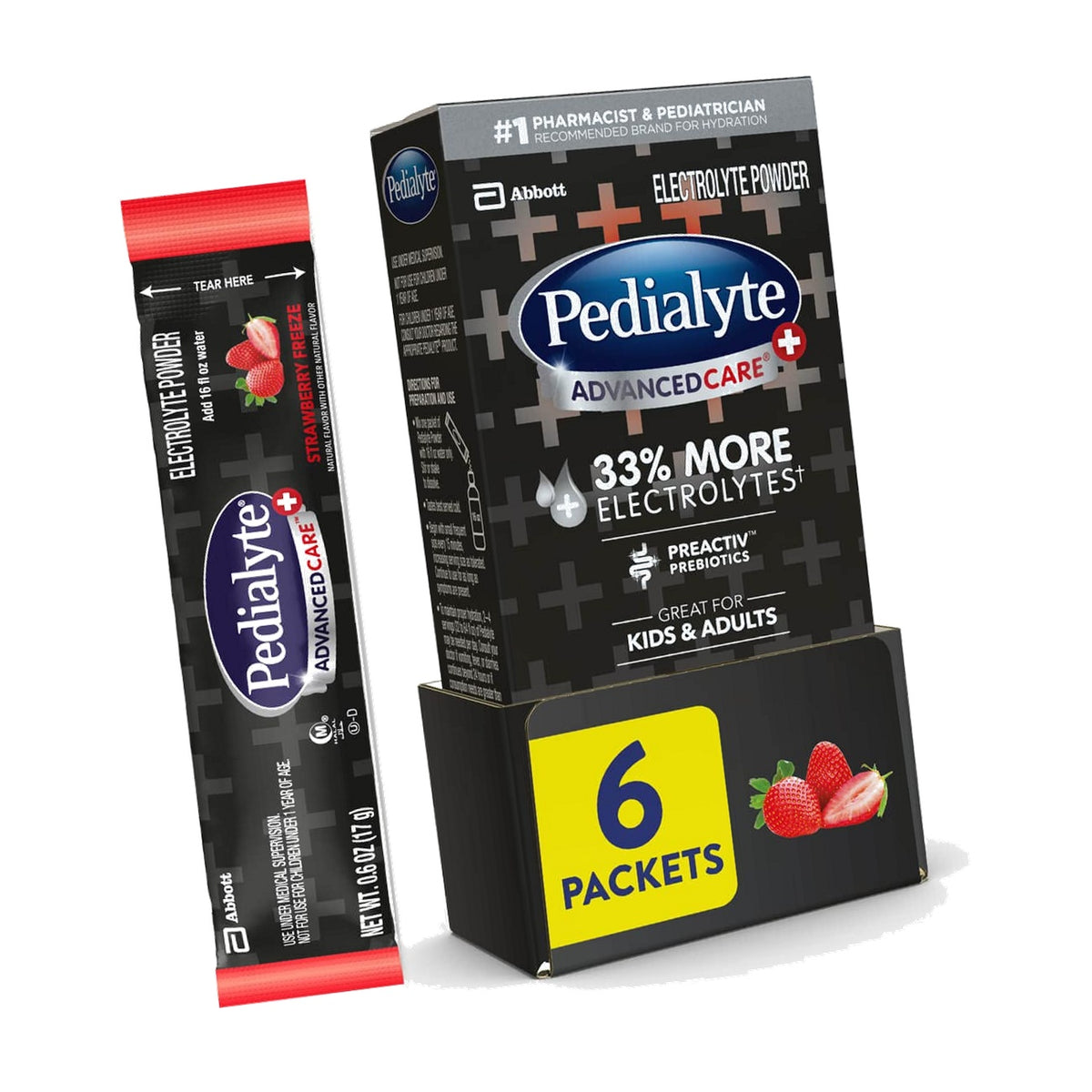 Pedialyte AdvancedCare Plus Electrolyte Powder, Strawberry Freeze-6ct