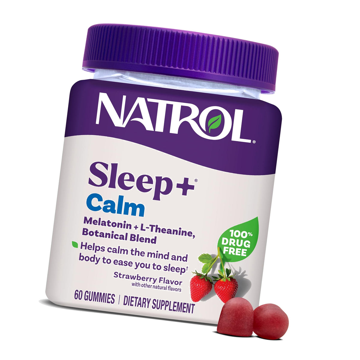 Natrol Sleep+ Calm Adults, Melatonin, L-Theanine, Strawberry, 60 Gummies