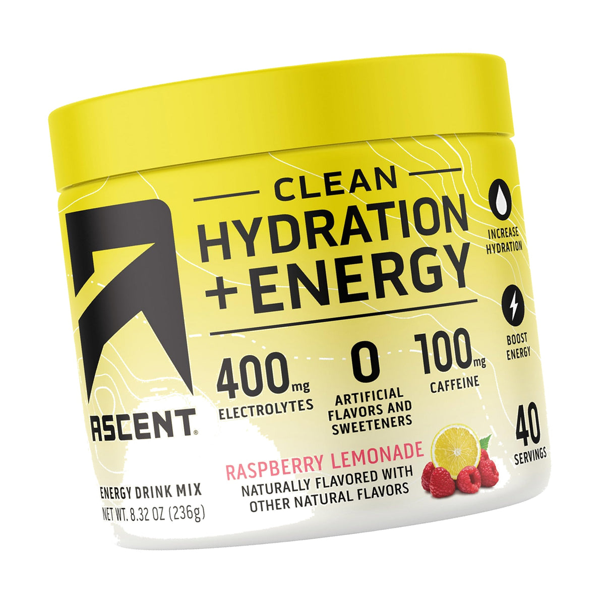Ascent Hydration + Energy Electrolytes, Raspberry Lemonade, 40 Servings