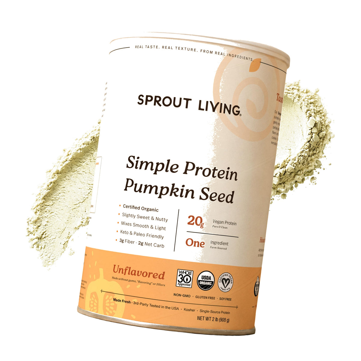 Sprout Living Organic Pumpkin Seed Protein Powder, Unflavored, 20 Grams of Plant Based Protein Powder Without Artificial Sweeteners, Non Dairy, Non-GMO, Vegan, Gluten Free (2 Pound, 28 Servings)