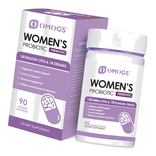 OMOGS Women's Probiotic 180 Billion CFUs 18 Strains, with Organic Prebiotics, Cranberry Extract, D-Mannose & Digestive Enzymes, for Digestive, Boost Immune, PH Balance & Urethral Health, 90 Capsules