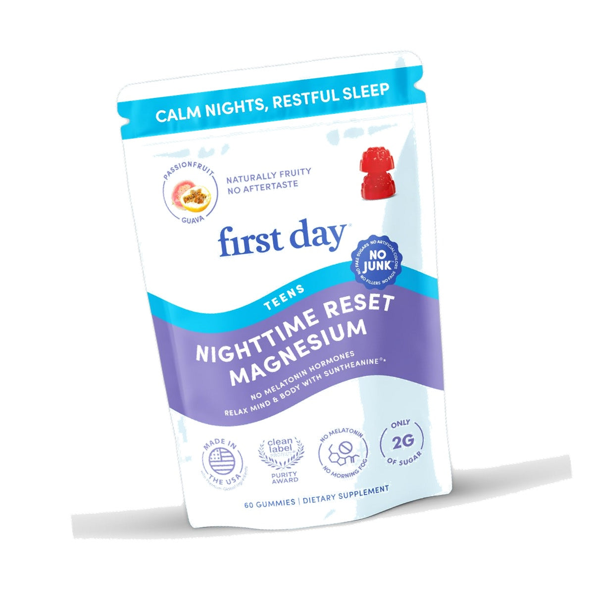 FIRST DAY Calm Magnesium for Teens Gummies, Saffron, No Melatonin, 60 Count