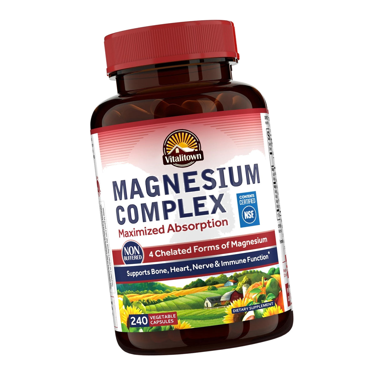 Vitalitown Magnesium Complex Supplement 500mg - NSF Certified Magnesium Glycinate, Malate, Taurate & Citrate - Chelated High Absorption & Gentle on Stomach - Vegan Non-GMO 240 Capsules