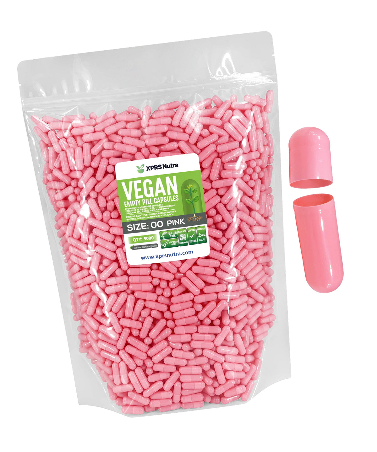 XPRS Nutra Size 00 Empty Capsules - 5000 Count Empty Vegan Capsules - Vegetarian Empty Pills - DIY Vegetable Capsule Filling- Veggie Pill Caps (Pink)