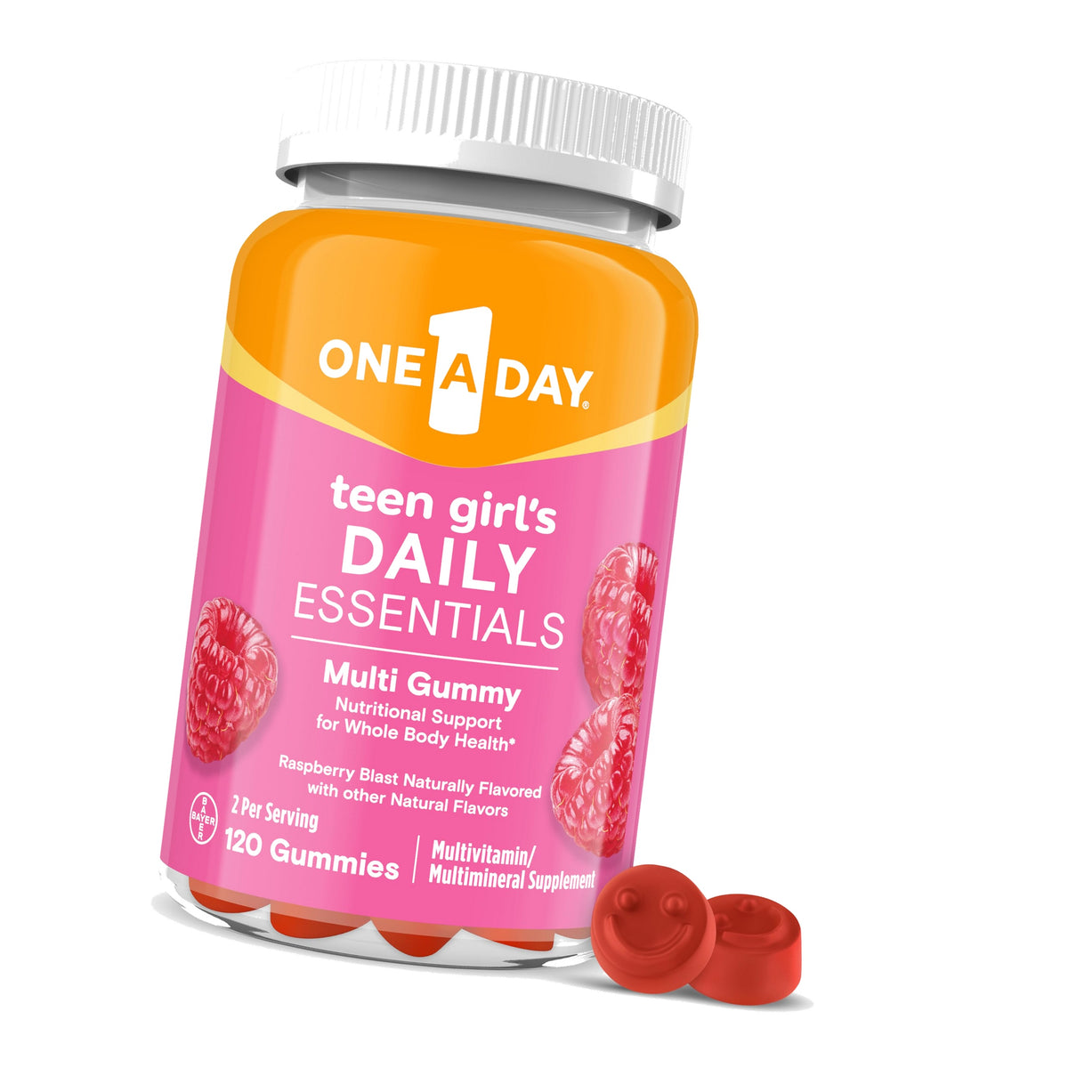 One A Day Teen Girl’s Daily Essentials Multivitamin Gummies, Teen Girl Multivitamins with Biotin, Vitamin B12 and B6, Vitamin C, Raspberry Natural Flavor, 120 Gummies