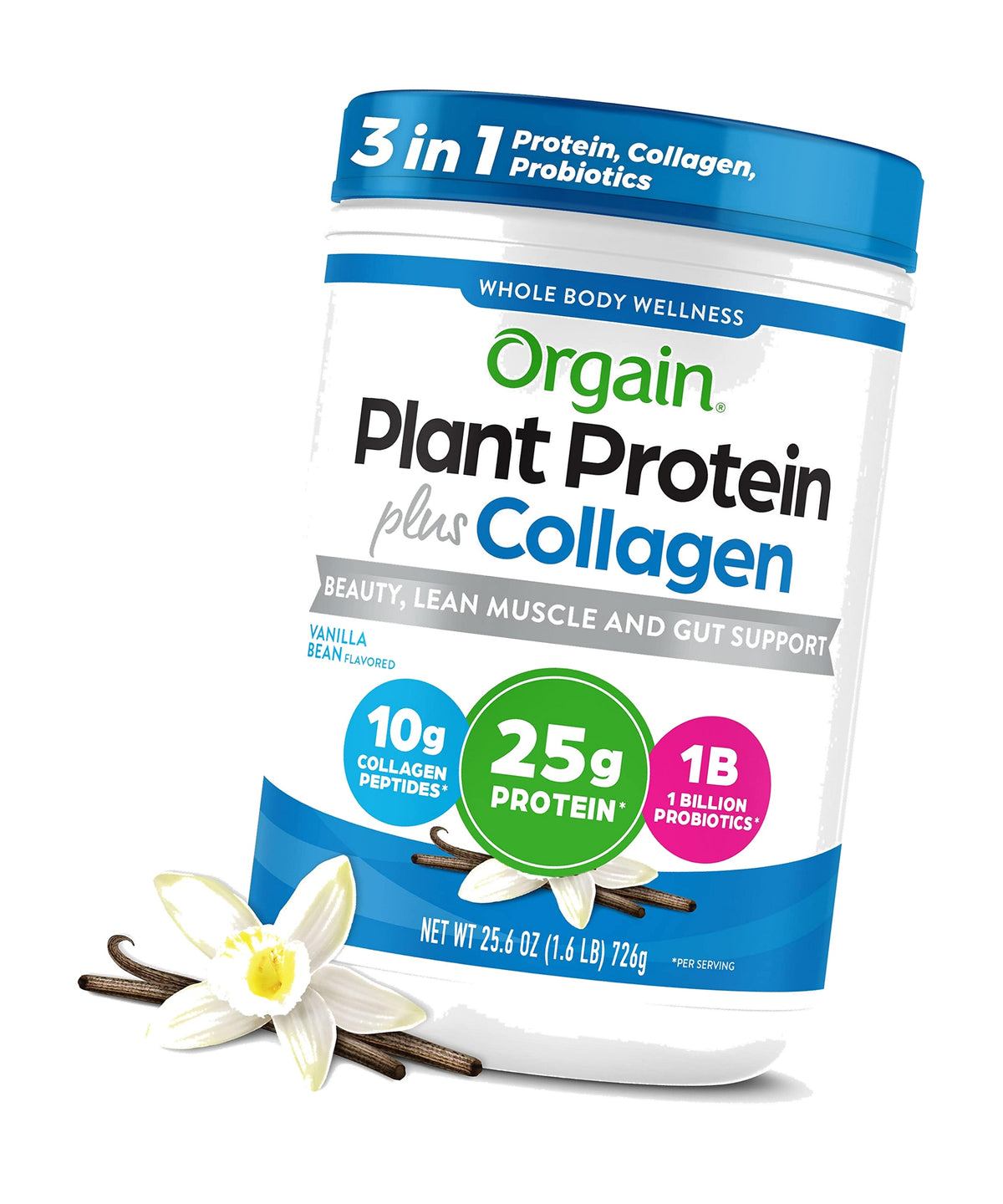Orgain Organic 25g Protein + 10g Collagen Powder, Vanilla Bean, 1.6lb