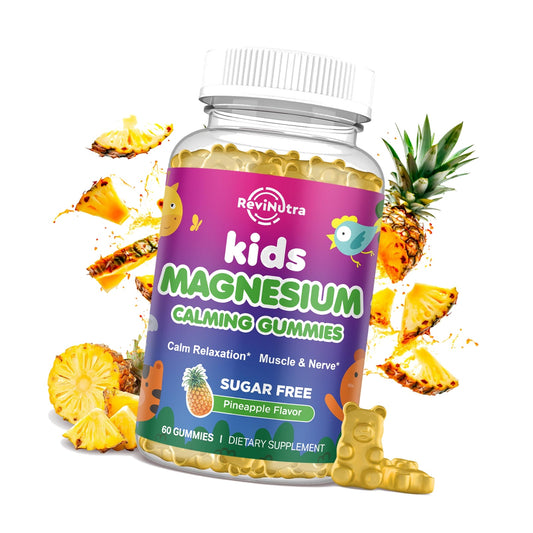 Kids Magnesium Gummies, Magnesium Glycinate Gummies for Kids & Adults with L-Theanine, Chamomile, Licorice, Vitamin D, B6 for Sleep, Relaxation, Brain & Muscle, Sugar Free Pineapple 60ct