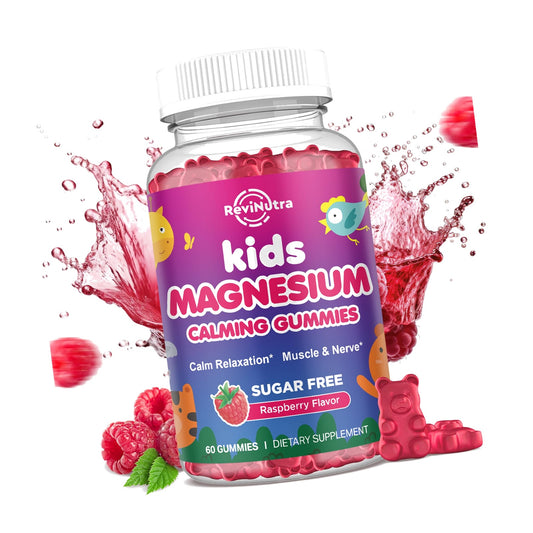 Kids Magnesium Gummies, Magnesium Glycinate Gummies for Kids & Adults with L-Theanine, Chamomile, Licorice, Vitamin D, B6 for Sleep, Relaxation, Brain & Muscle, Sugar Free Raspberry 60ct