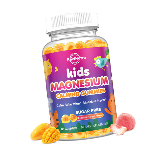 Center-Filled Kids Magnesium Gummies - Magnesium Glycinate Gummies for Kids Adults with L-Theanine, Chamomile, Licorice, Vitamin D, B6 for Sleep, Relaxation, Brain & Muscle - Sugar Free Peach & Mango