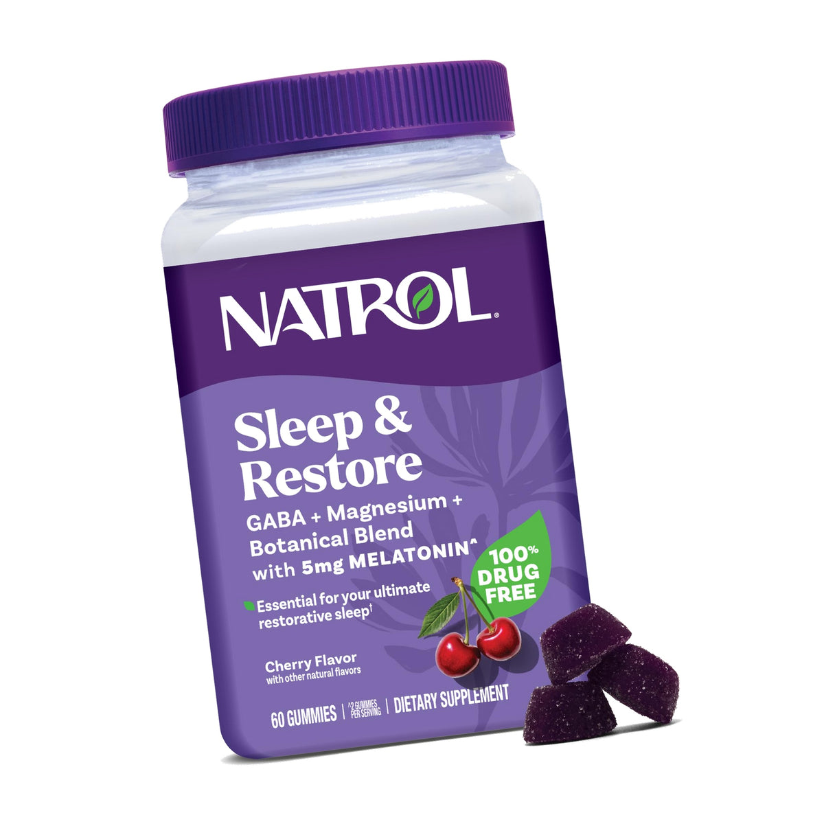 Natrol Sleep & Restore Magnesium Glycinate, GABA, 5mg Melatonin, 60 Gummies