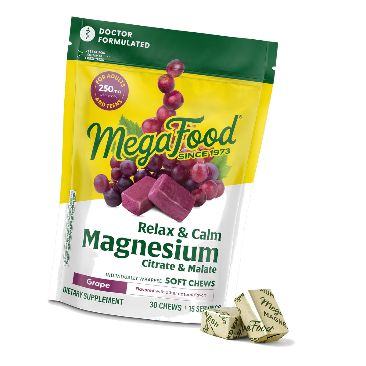 MegaFood Relax + Calm Magnesium Complex, Grape, 30 Soft Chews