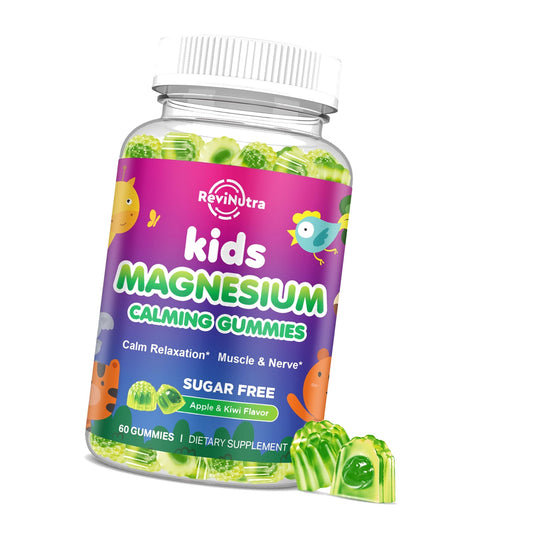Center-Filled Kids Magnesium Gummies - Magnesium Glycinate Gummies for Kids & Adults with L-Theanine, Chamomile, Licorice, Vitamin D, B6 for Sleep, Relaxation, Brain & Muscle - Sugar Free Apple & Kiwi