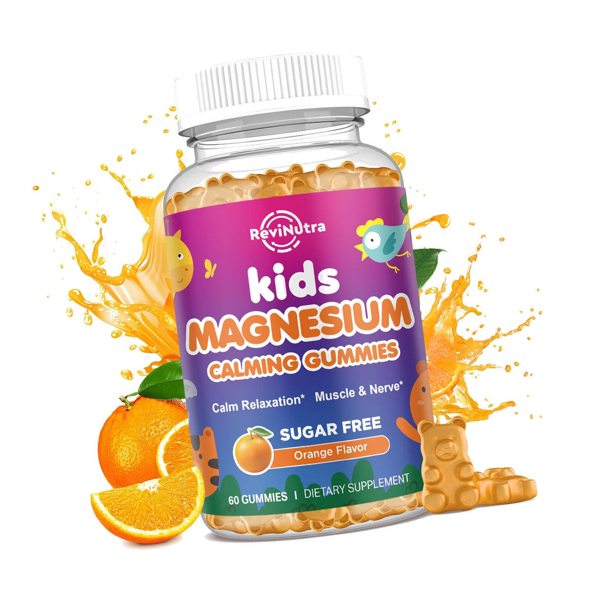 Calm Magnesium Gummies for Kids - Magnesium Glycinate Supplement for Sleep, Brain, Immune & Bone Health - Great Tasting Magnesium Gummies for Kids & Adults - Vegan Sugar Free Orange 60ct