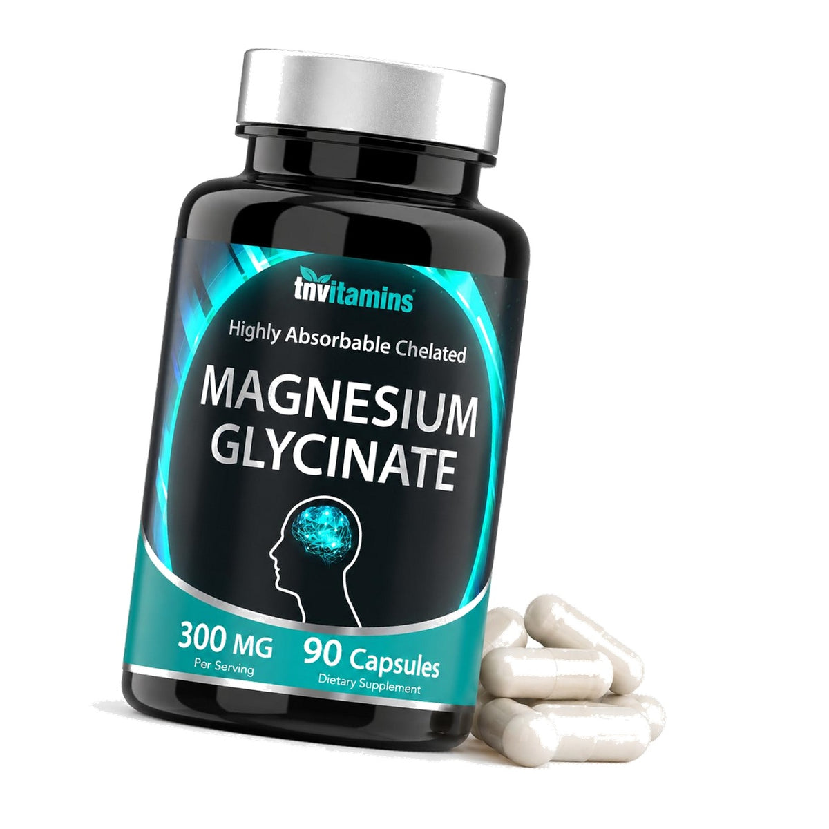 tnvitamins Magnesium Glycinate 300mg, 90 Capsules | High Absorption Chelated Magnesium for Sleep, Calm & Muscle Support* | Non-GMO, Gentle, Non-Laxative | TNVitamins