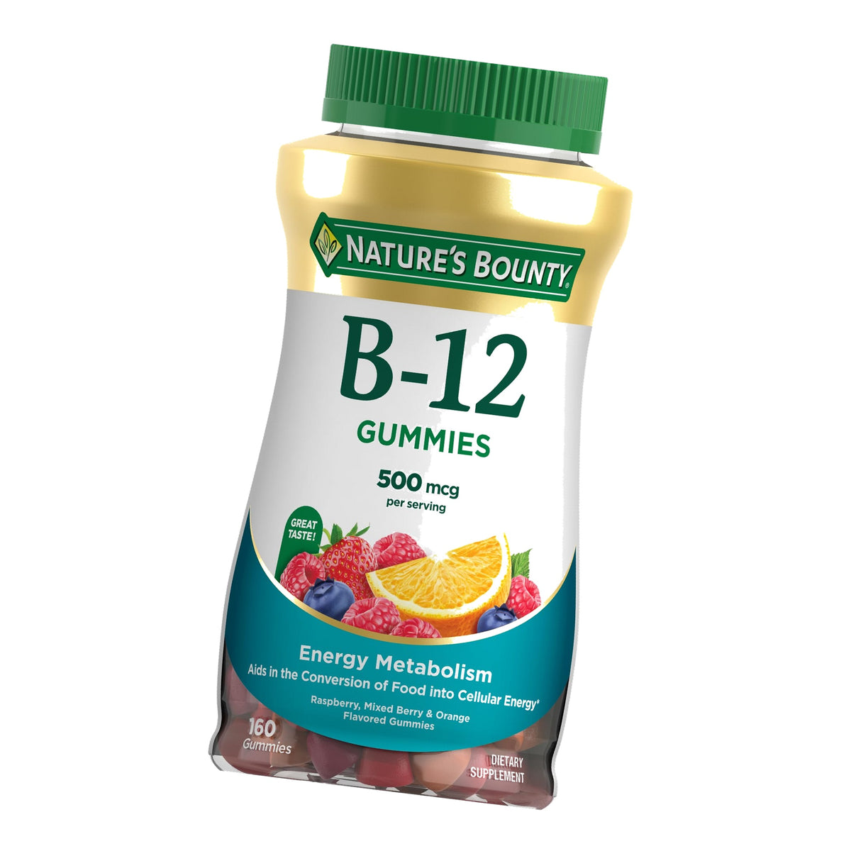 Nature's Bounty Vitamin B12 Gummies, Mixed Berry Flavor, 500mcg, 160 Count
