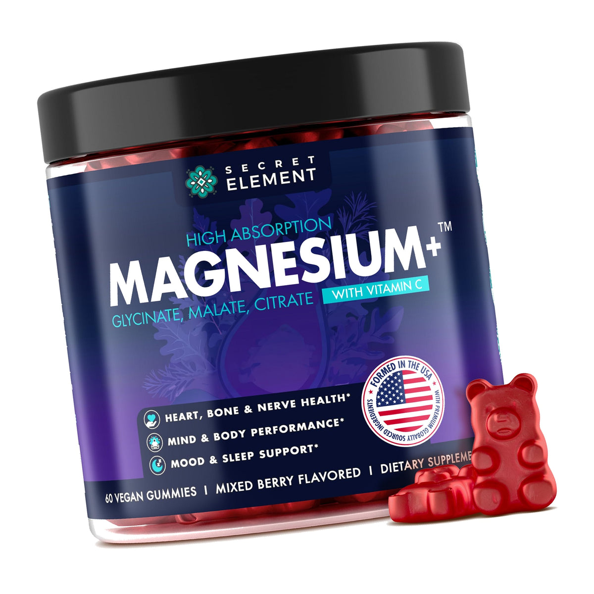 Magnesium Gummies, Glycinate, Citrate, Malate, 60 Ct, Mixed Berry Flawor
