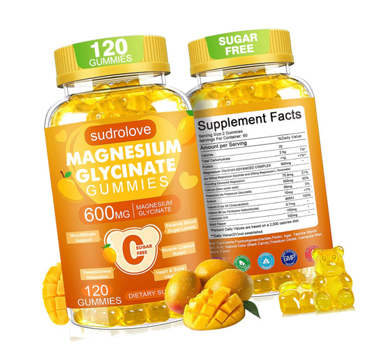 sudrolove Magnesium Glycinate Gummies 600mg per Serving, 120 Count