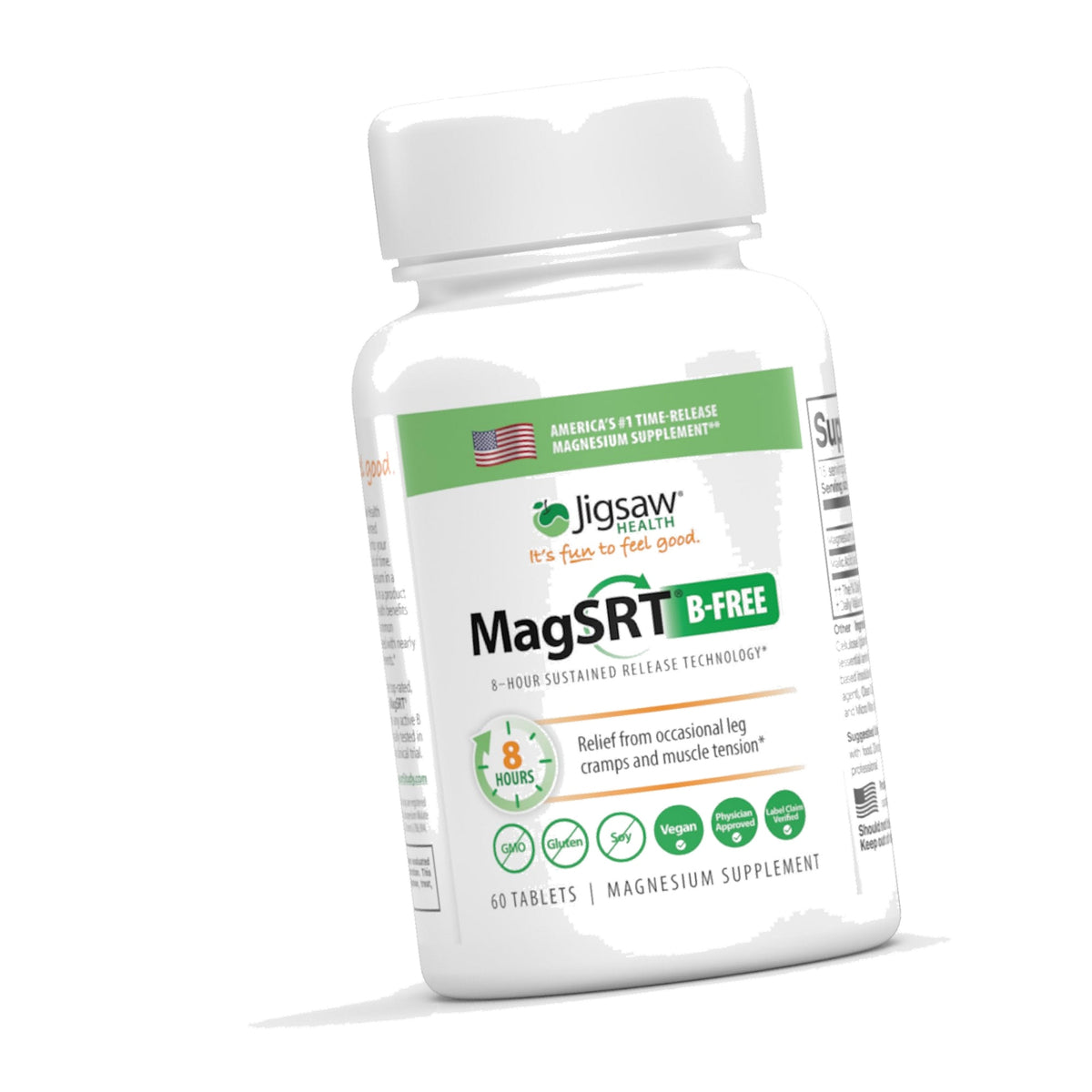Jigsaw Health MagSRT (B-Free) | Premium, Organic, Slow Release Magnesium Supplement | Active, Bioavailable Magnesium Malate Tablets | 60 Tablets | 15 Servings