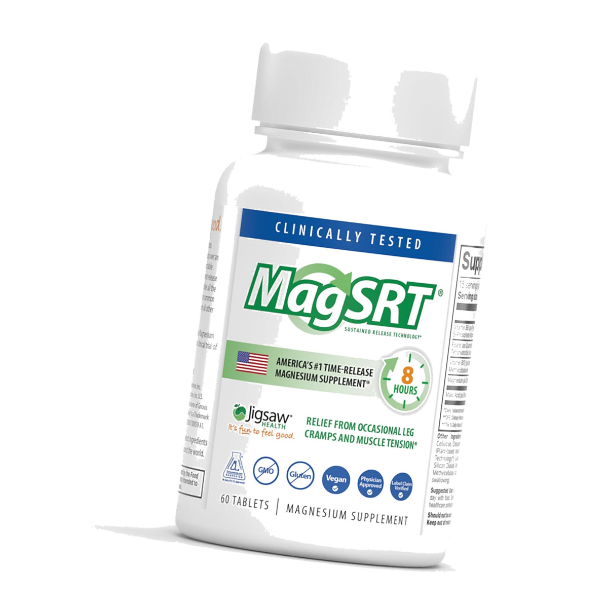 Jigsaw Health MagSRT | Magnesium Supplement with Vitamin B6, Folate & B12 | 60 Tablets | 15 Servings