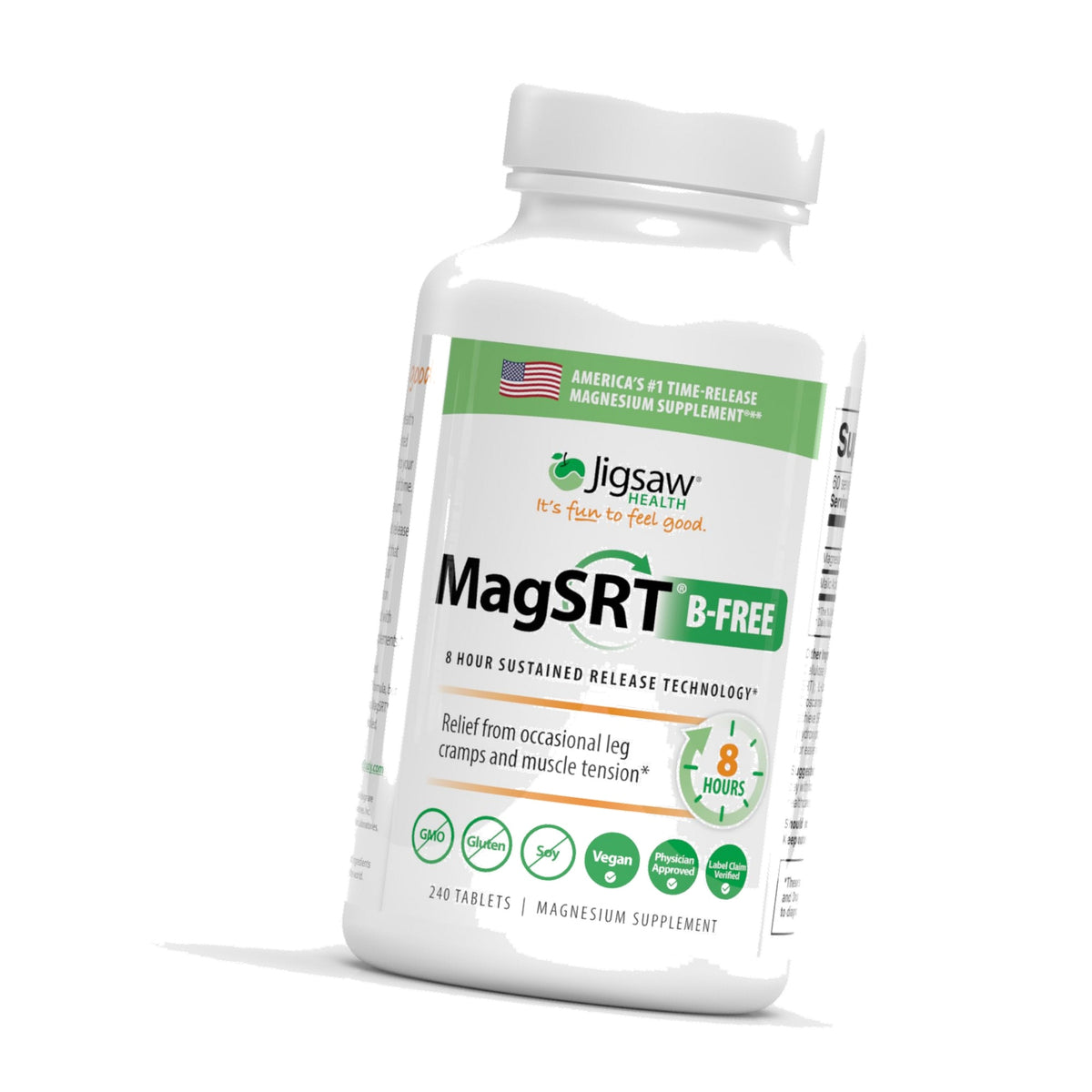 Jigsaw Health MagSRT (B-Free) | Premium, Organic, Slow Release Magnesium Supplement | Active, Bioavailable Magnesium Malate Tablets | 240 Tablets | 60 Servings