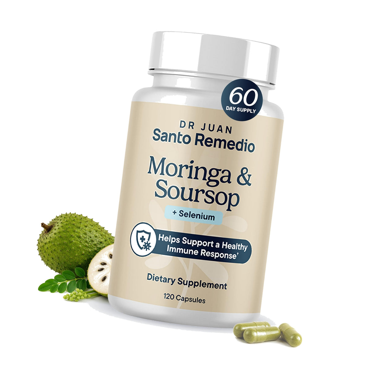 Santo Remedio Moringa & Soursop + Selenium, Antioxidant Support 120 Count