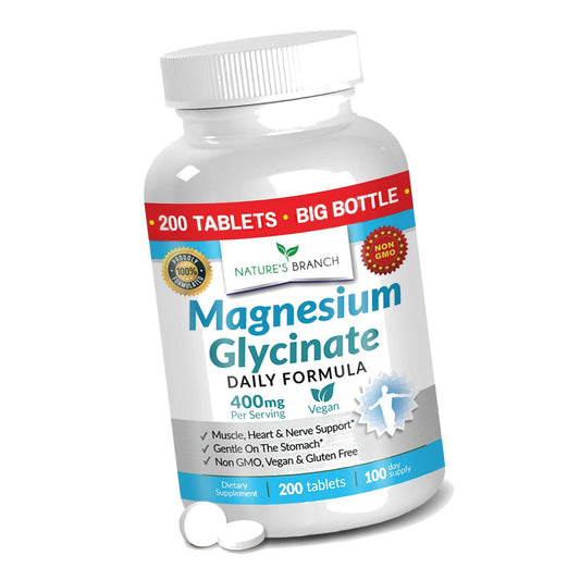 Magnesium Glycinate 400mg | 200 Tablets – High Absorption for Sleep & Heart