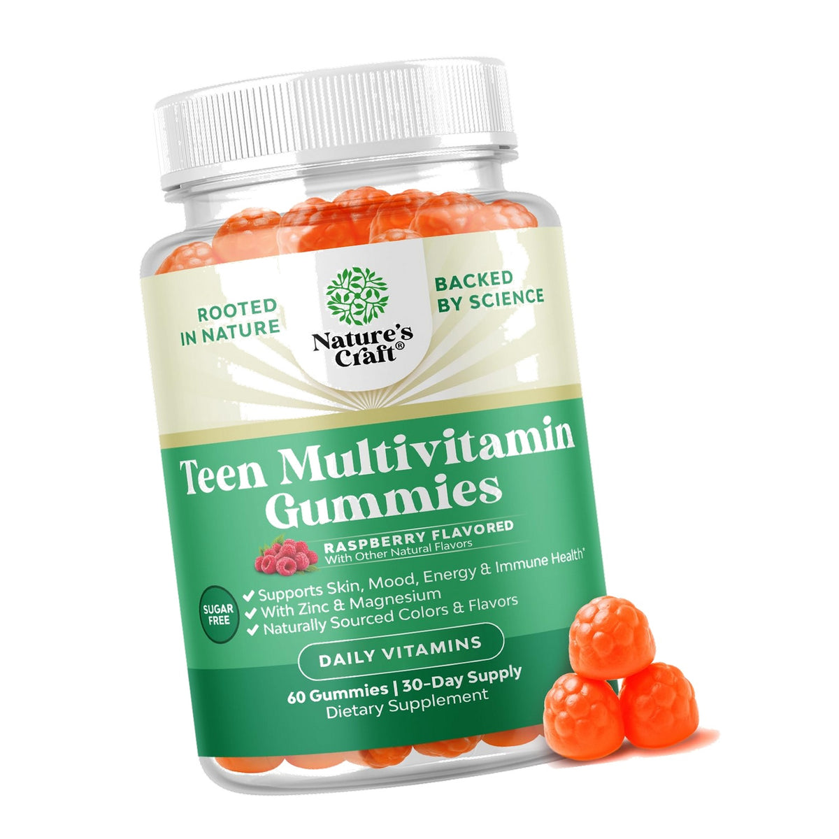 Teen Multivitamin Gummies 12-17, Zinc, Magnesium, Biotin, Vit A C D E, 60ct