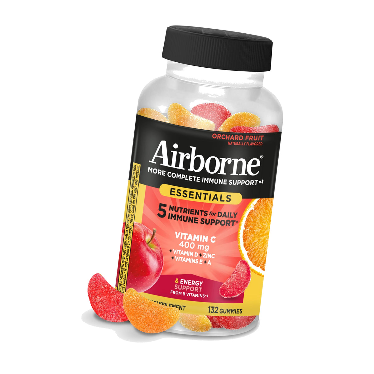 Airborne Immune Essentials Gummies, Orchard Fruit, 132ct | 400mg Vitamin C + Vitamins A, D, E, Zinc & B Vitamins | Daily Immune Support Gummies | Gluten Free, No Artificial Flavors
