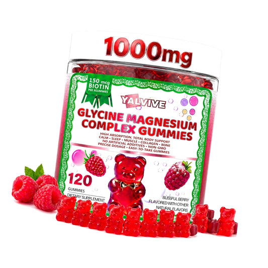 Magnesium Glycinate Gummies 1000mg, Sugar Free Magnesium Bisglycinate Supplement, Adults & Kids 4+, High Absorption with Calcium, Potassium, CoQ10 & Vitamins B6 & D3, Sleep & Muscle Support, 120 Count