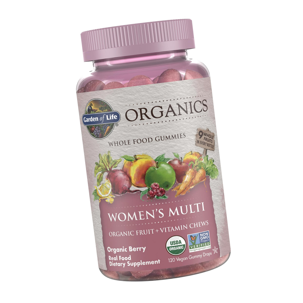 Garden of Life Organics Women's Gummies Vitamins Berry Flavor, 120 Gummies