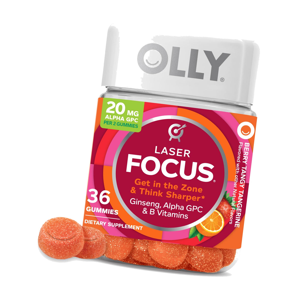 OLLY Laser Focus Gummy Supplement,* Ginseng Extract, Alpha GPC - 36 Count