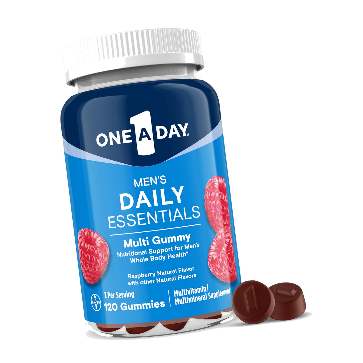 One A Day Men’s Daily Essentials Multivitamin Gummies, Multivitamin for Men, Bone Health, Zinc, Raspberry Natural Flavor, 120 Gummies